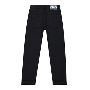 冬季黑色牛仔裤男款直筒宽松休闲轻奢修身小脚纯黑九分裤秋冬款