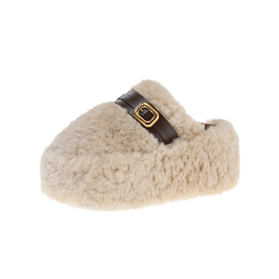 赵露思同款高级感厚底增高毛毛拖鞋女2025秋冬新款小个子34码棉拖