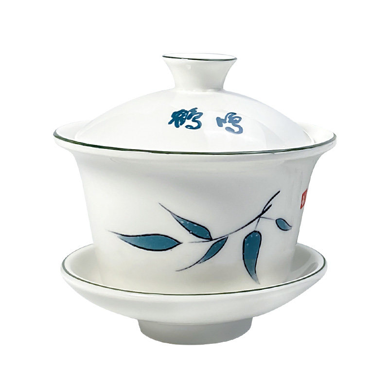 成都鹤鸣茶社盖碗茶杯四川鹤鸣茶馆同款陶瓷加厚三才茶碗茶具大号