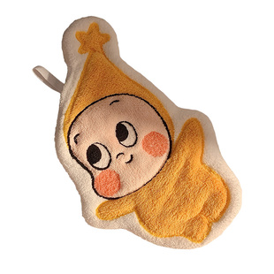 可爱星星人挂式擦手巾加厚珊瑚绒超强吸水速干厨房卫生间家用抹布