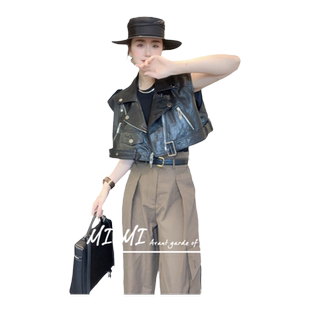 翻领机车风拉链纯绵羊皮真皮无袖外搭马甲女皮衣百搭2025秋季新款