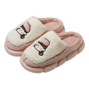 情侣可爱棉拖鞋女冬季韩版Ins家用防滑软底保暖月子鞋毛毛绒鞋男