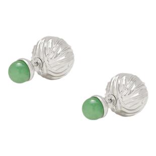莓拉「晨露」新中式前后两戴耳钉绿东陵玉金属球形耳环女款
