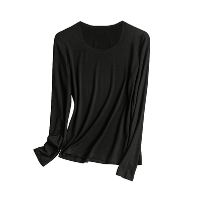 黑色莫代尔u领打底衫女秋季内搭长袖t恤洋气低领修身上衣2025新款