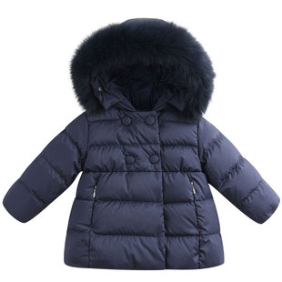 【清仓】马克珍妮女童羽绒服加厚中长款毛领白鸭绒外套冬装82918