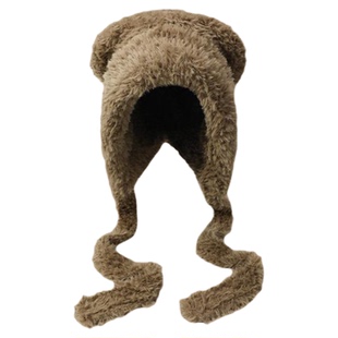 白色毛绒帽子女秋冬可爱小熊耳朵大头围显脸小保暖针织护耳雷锋帽