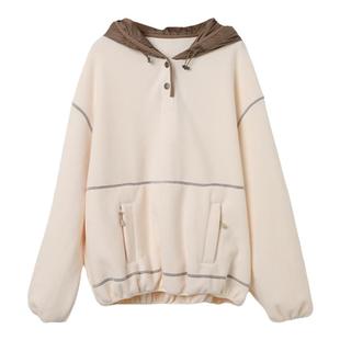 西町村屋休闲连帽撞色卫衣女秋冬新款简约文艺百搭上衣XH9D10299
