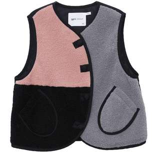 MOVEUP幻走2025冬季新款.FUN系列撞色拼接蘑菇扣口袋短款马甲女