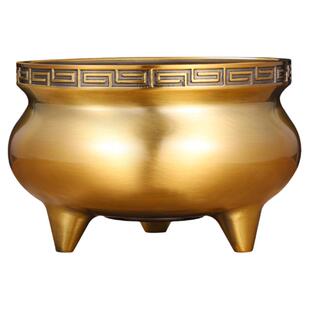 纯黄铜合金三足香炉室内家用烧插上香供佛摆件圆鼎宣德炉招财神爷