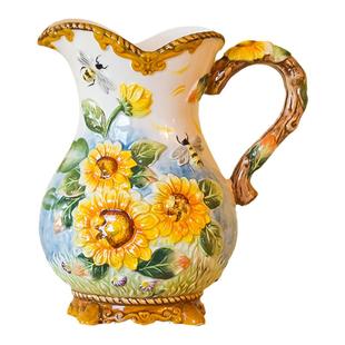 方亚陶瓷太阳花花瓶向日葵水罐摆件新房送礼家居摆设入宅新居软装