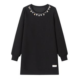 春装女款2026年新款洋气减龄中长款黑色上衣时尚宽松显瘦长袖t恤