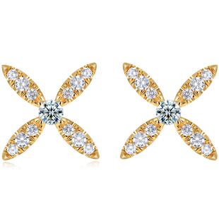 【商场同款】莱绅通灵珠宝 女王十字满钻 18K金钻石耳钉 耳饰耳钉