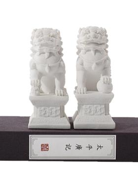 新中式树脂白色石狮子装饰摆件