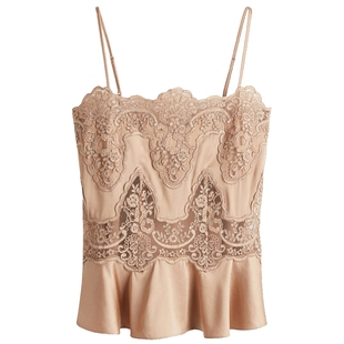 HM女装背心吊带春季蕾丝镶嵌缎质礼服气质吊带衫1310813