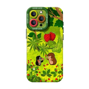 带挂绳鼹鼠的故事适用苹果17promax手机壳iPhone16plus绿色15手链14新款13mini草莓12女款x可爱xr保护xs套11