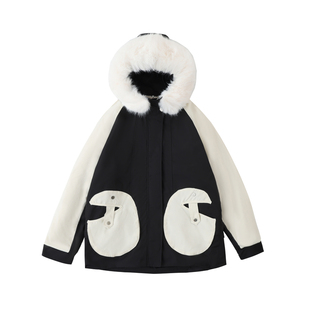 胖mm大码女装黑色高级感棉服女冬季2025新款今年流行爆款连帽外套