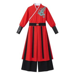 儿童古典舞少年志演出服男女童中国风红色扇子舞表演服古风侠客服