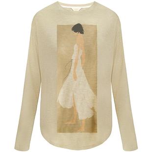 COCOBELLA时尚花纱印花长袖T恤女气质休闲宽松舒适圆领针织衫TS34