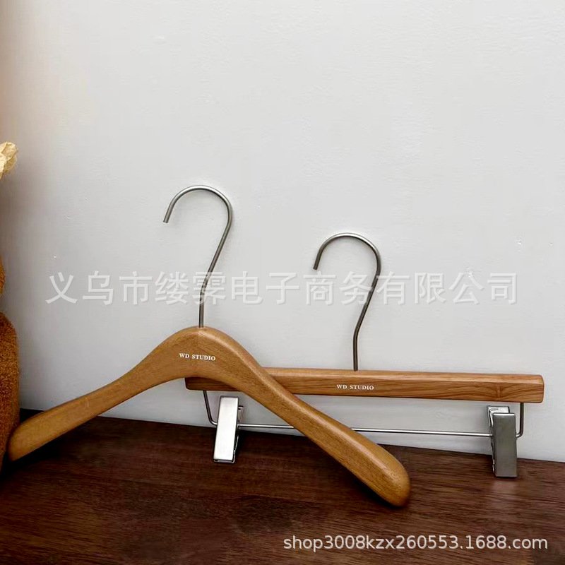 高档服装店胡桃木色木质衣架加厚夹批发宽肩裤实木无挂女装痕衣服