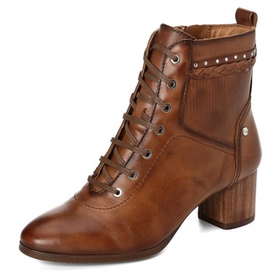 Pikolinos派高雁冬季牛皮圆头粗高跟系带英伦马丁靴PA235216