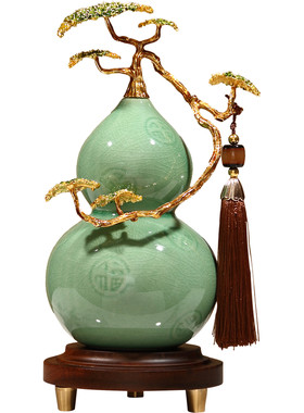 珐琅彩松树葫芦摆件新中式送礼