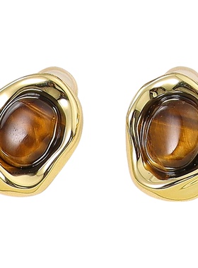 美拉德虎眼石耳环复古高级感项链