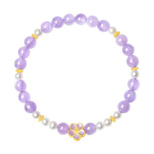 周大生莫奈联名黄金镶玉足金紫水晶珍珠桃花手串女串珠新年礼物