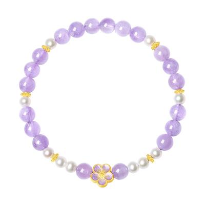 周大生黄金镶玉足金水晶珍珠手串