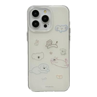 韩风简约白色可爱小动物涂鸦适用苹果15手机壳iphone16promax新款15pro防摔13带挂绳女款12双层14pro全包软壳