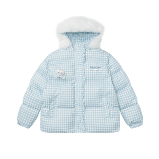 小杭还没吃饱原创甜美格子连帽棉服女冬季宽松防寒保暖棉衣外套潮