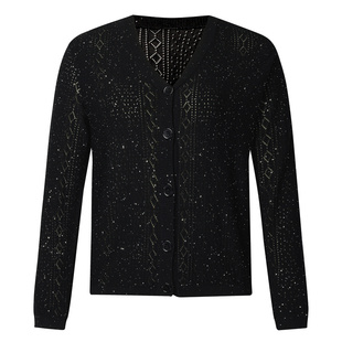 BCBG秋女装设计感慵懒风细密亮片桑蚕丝纱线针织开衫上衣