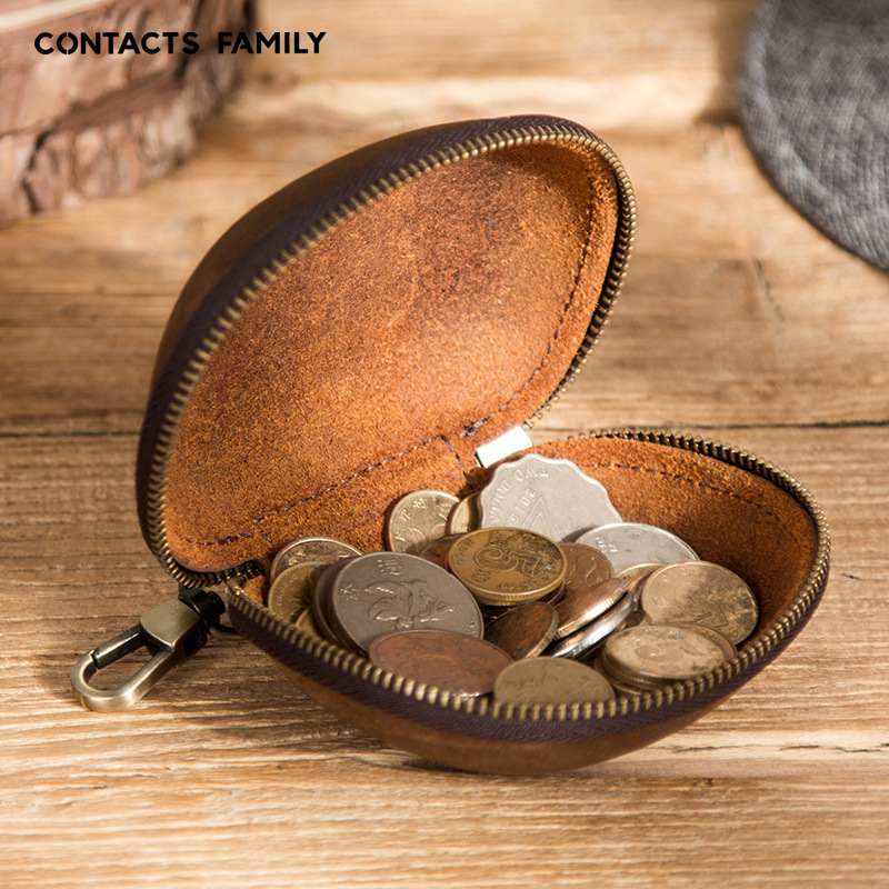 新品 真皮钥匙扣零钱包迷你创意复古疯马皮拉链硬币收纳小包厂家