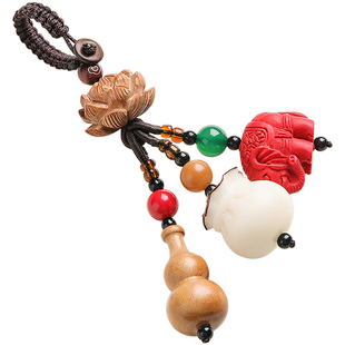 桃木葫芦钥匙扣汽车挂件菩提福袋朱砂情侣男女可爱精致书包包挂饰