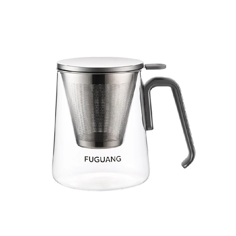 富光茶水分离玻璃水杯650ml手提式滤网宽口易清洗舒适把手泡茶杯