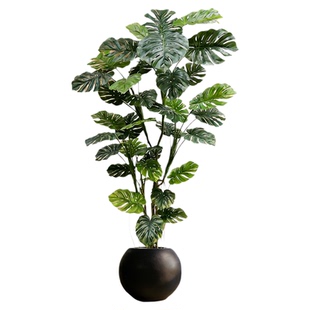 仿真绿植龟背竹客厅办公室室内中古风植物盆栽摆件落地装饰假树