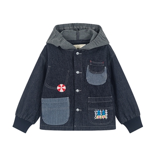 【商场同款】马拉丁儿童外套26春装新款男小童拼接条纹牛仔外套