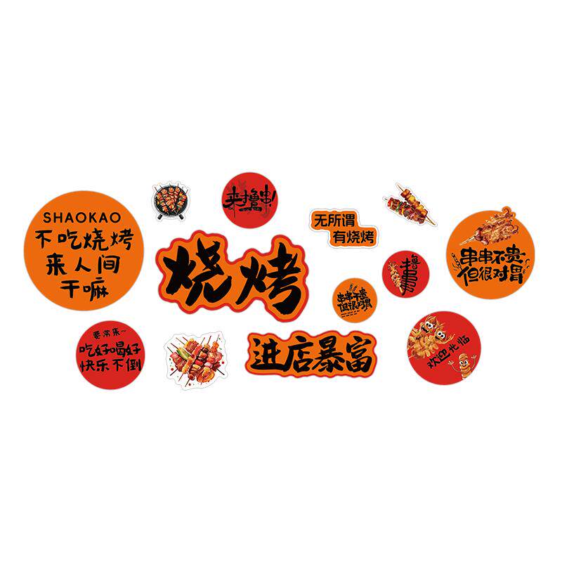 网红烧烤肉店墙面装饰画创意工业风打卡餐饮夜宵排档氛围布置贴纸