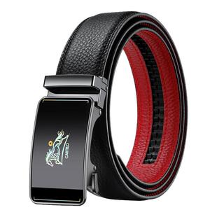 卡帝乐鳄鱼本命年红腰带结婚属马男士皮带真皮马年送礼纯牛皮裤带