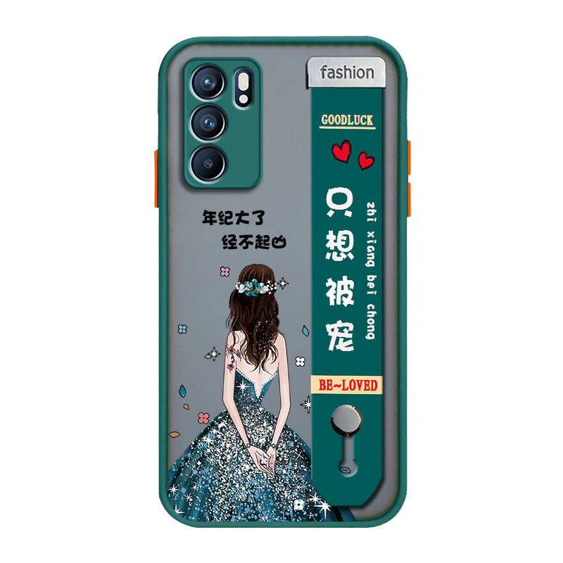opporeno6手机壳reno6pro新款女神款网红限量版只想被宠腕带reno6pro+镜头全包防摔保护套软硅胶磨砂带