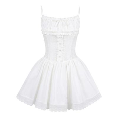 芭蕾风收腰A摆棉提花蕾丝