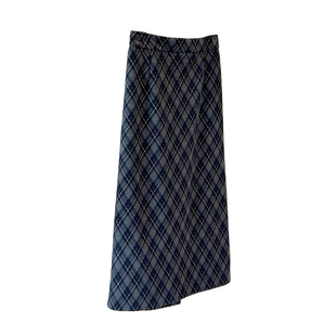 中长款复古毛呢格子包臀半身裙女后开叉显瘦直筒裙秋冬季新款半裙