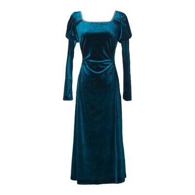 法式复古A字裙纯色泡泡袖