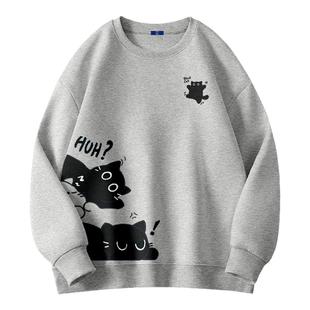 GENIOLAMODE卫衣男款冬季圆领青少年2025新款小众猫咪无帽套头衫