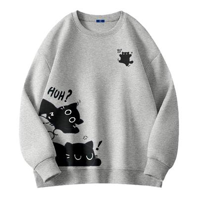 GENIOLAMODE卫衣男款冬季圆领青少年2025新款小众猫咪无帽套头衫