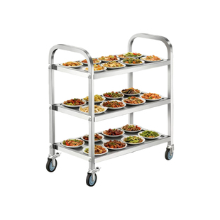 加厚酒店移动餐车三层不锈钢上菜手推餐车火锅车静音收碗车送餐车