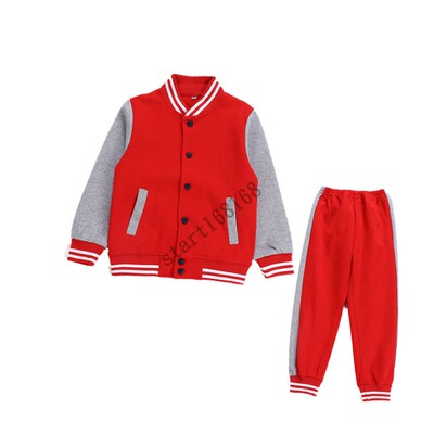斯踏迪小学生校服红色棒球服套装
