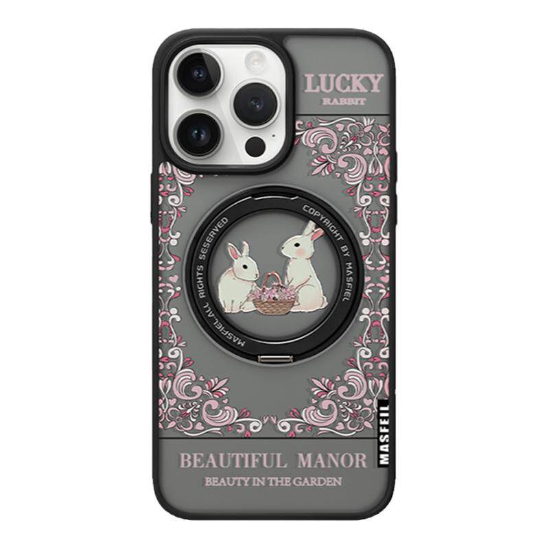 ANGYING × 紫色复古兔子适用苹果17promax手机壳iPhone16pro新款带支架ip15全包磁吸支点13网红Fo5保护套女