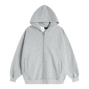 INSstudios 国潮美式「珍珠LOGO开衫连帽卫衣」宽松加绒拉链外套