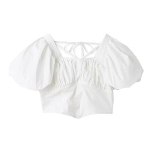 SNIDEL春夏款法式方领泡泡袖压褶短款露背衬衫SWFB231135