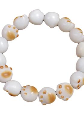 色达五明学院白玉念珠猫爪形菩提手串彩色结缘非出家人手链炭烧色